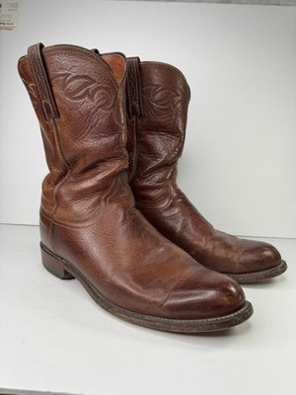 Lucchese Boots Mens Size 10.5D Brown Leather Western Cowboy Pull On Made In USA